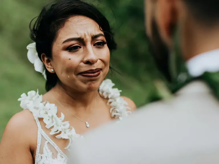 Bride Crying During Vow Exchange at Hawaii Elopement