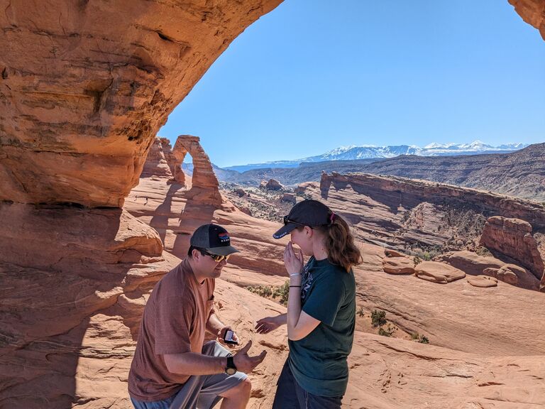 An Australian dad was Adam's unwitting accomplice at the Delicate Arch in Arches National Park. 