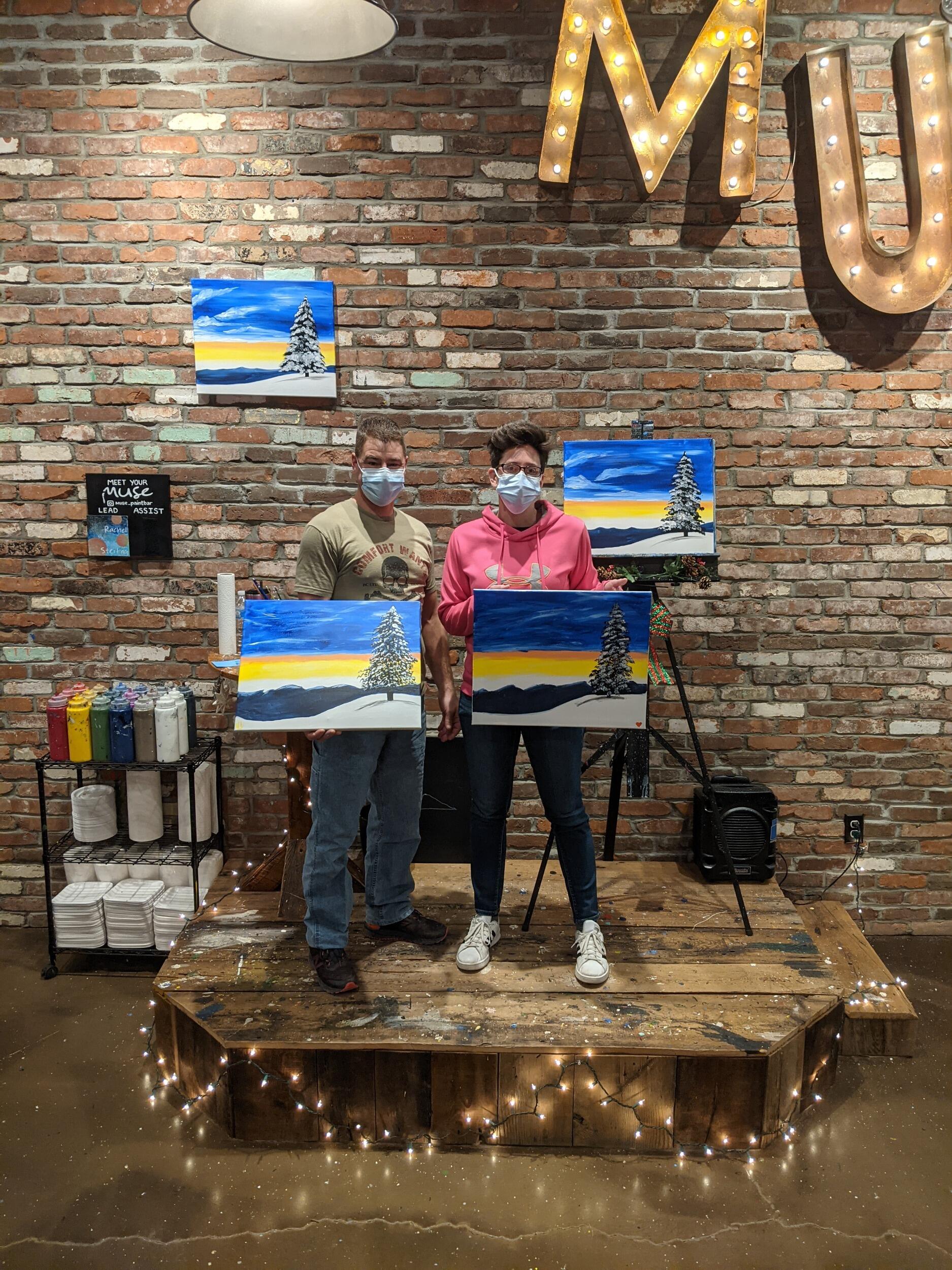 First Paint Nite at Muse Paintbar.  Letting loose our inner Picasso.
