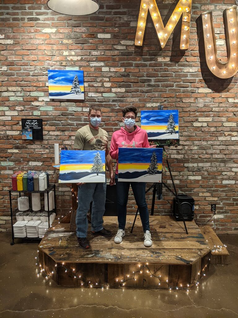 First Paint Nite at Muse Paintbar.  Letting loose our inner Picasso.