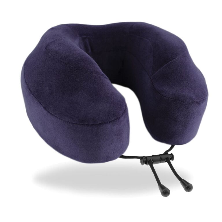 Comfortable purple neck pillow with draw strings