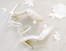 White pearl wedding shoes with eye-catching pearl toe detail 
