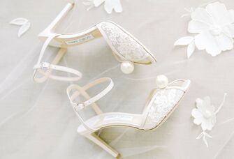 White pearl wedding shoes with eye-catching pearl toe detail 