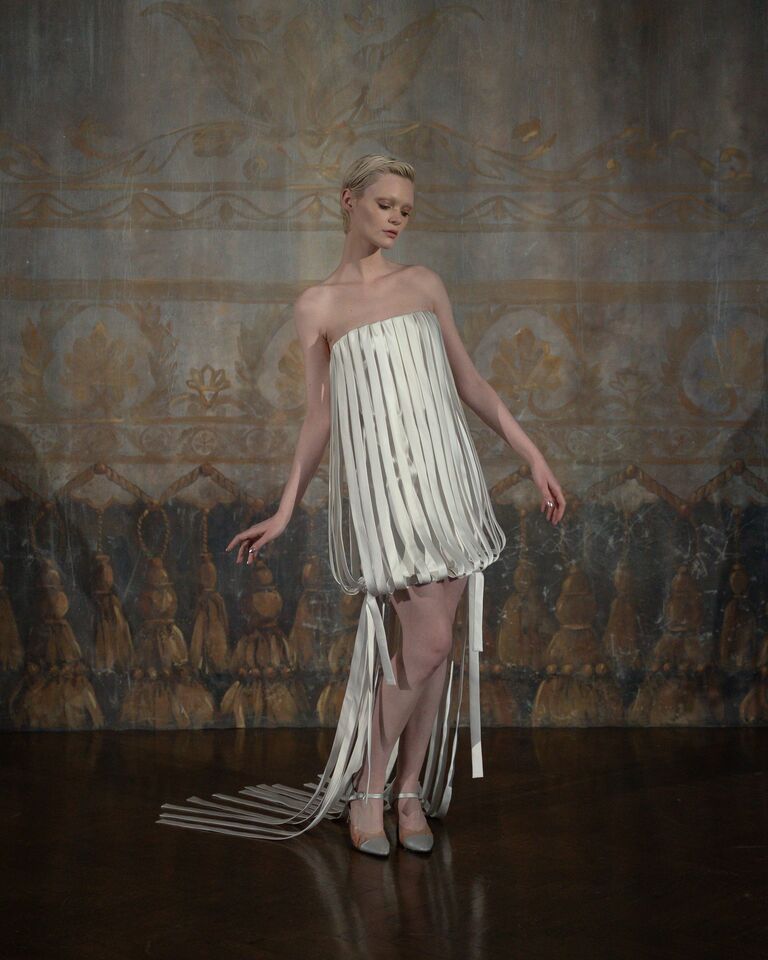 Alexandra Grecco new 20's inspired mini thick fringe wedding dress