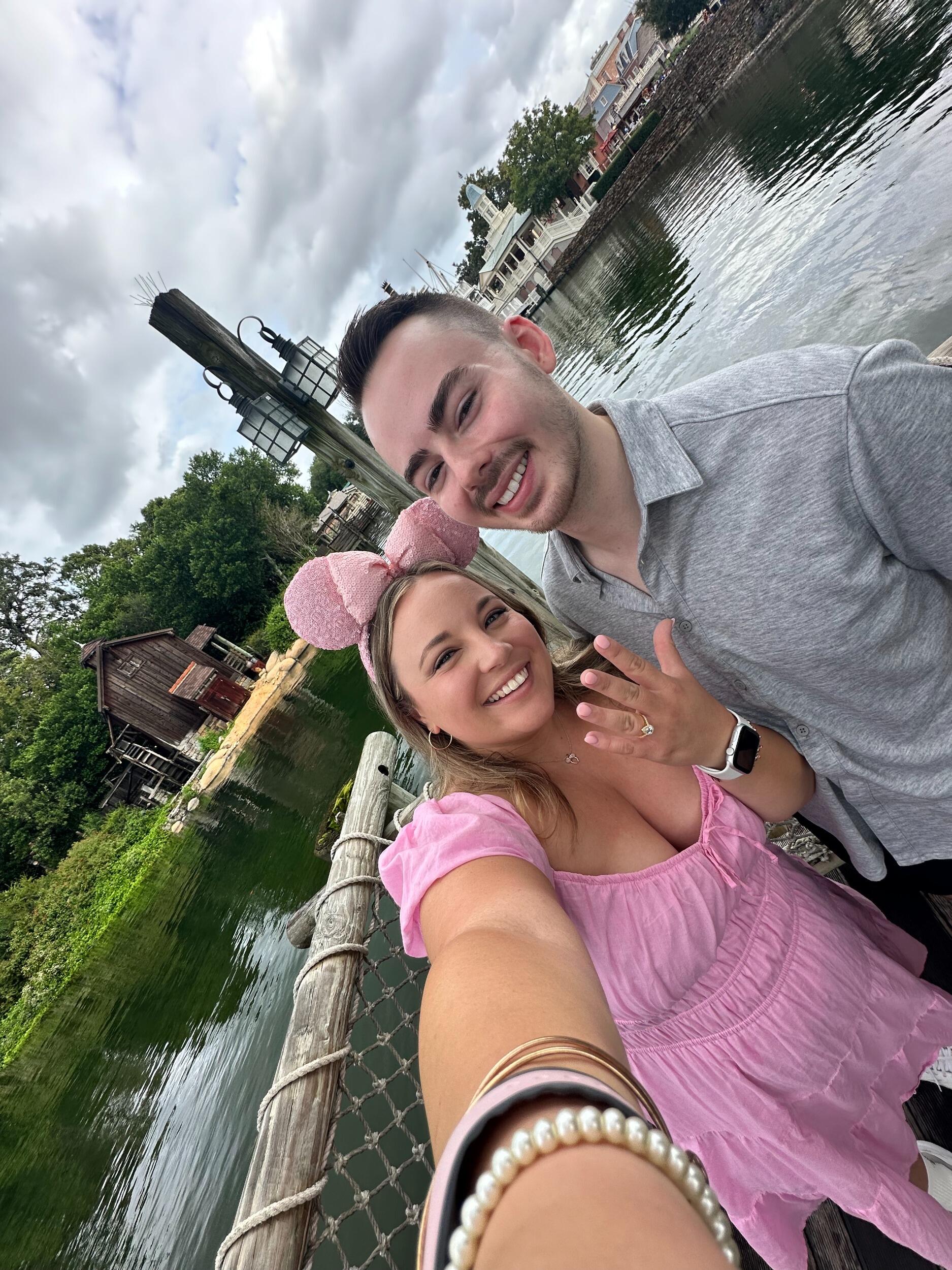 Our "secret" Walt Disney World trip was extra special because we got Engaged! In front of the Rivers of America in Frontierland in Magic Kingdom.