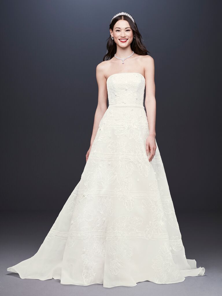 Oleg Cassini Tiered Floral Ball Gown Wedding Dress