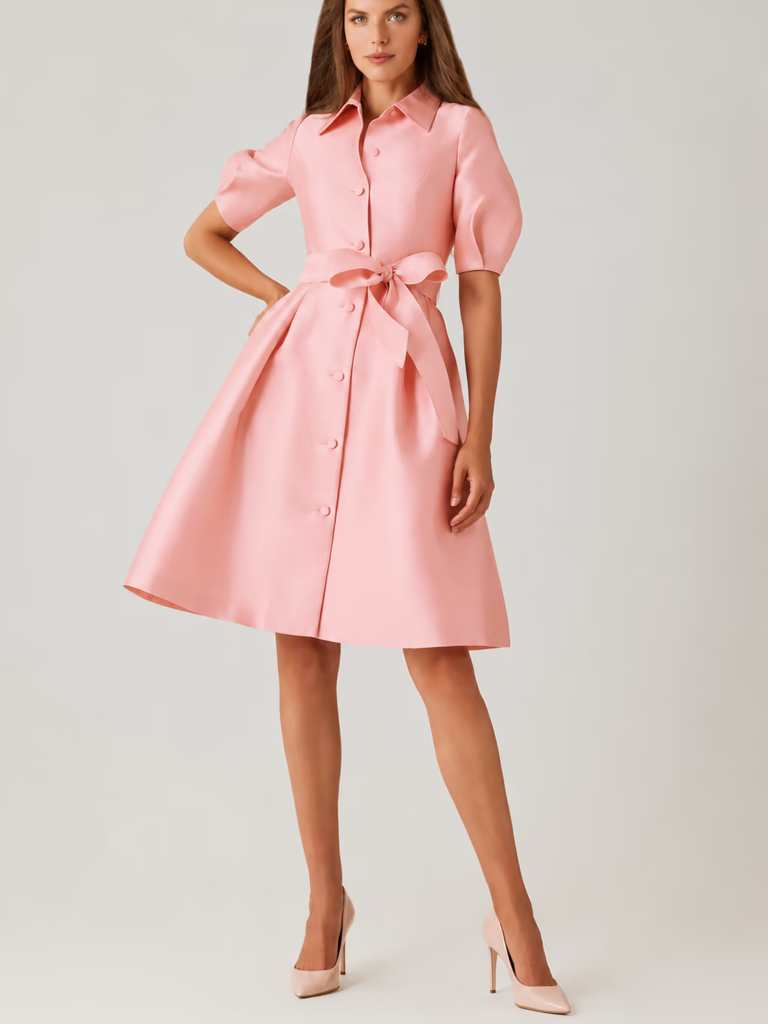 Teri Jon blush pink puff sleeve cocktail wedding guest dress for over 50s