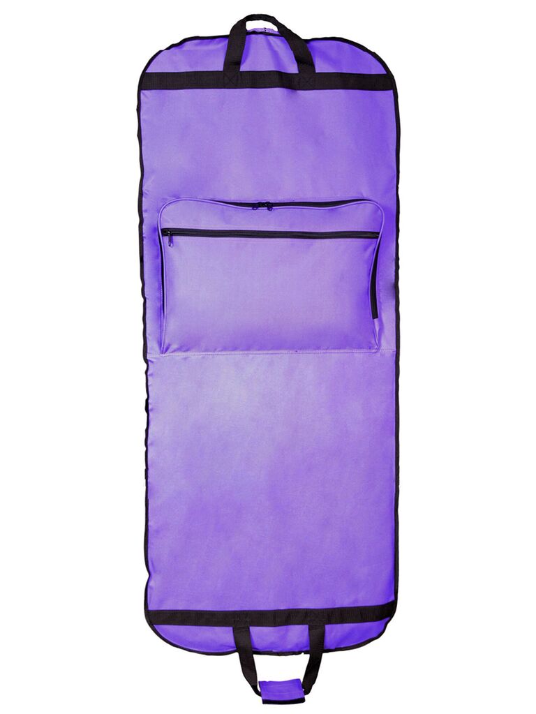 Purple bag with black outlines and two holders and front zipper compartment