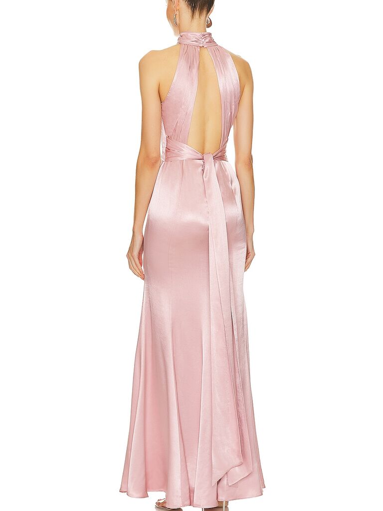 Lovers and Friends soft pink halter neck backless wedding guest dress