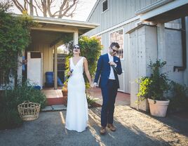 Bride and groom making wedding welcome speech at reception