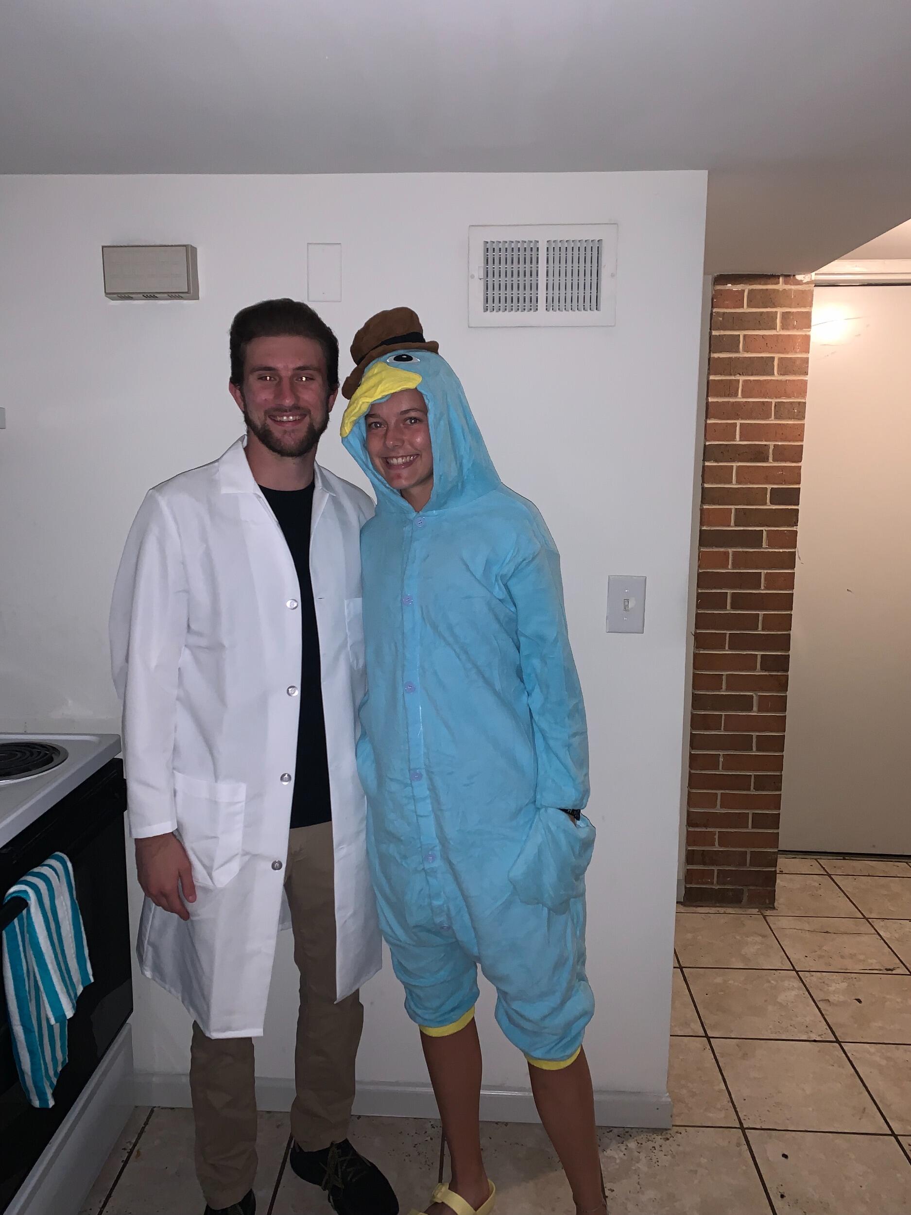 Our favorite Halloween costume of Perry the Platypus and Dr. Doofenshmirtz!