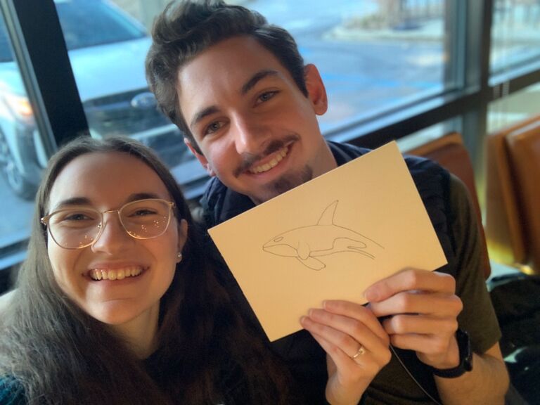 Our first watercolor project for Sarah’s birthday -  thanks for the supplies Mom! Oh, and the official ring was a pretty great surprise too ;)