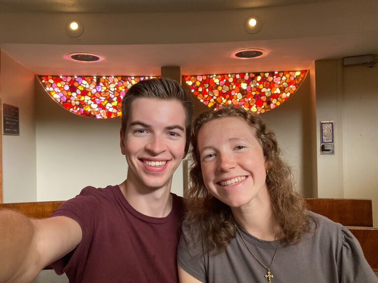 We've been dating for one year! We went to the shrine of Our Lady of Snows to celebrate.