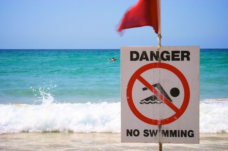 Jaws themed party ideas - no swimming signs