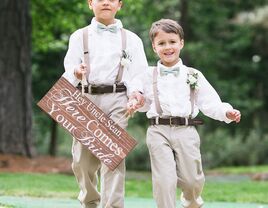 Personalized wood ring bearer sign for a rustic wedding