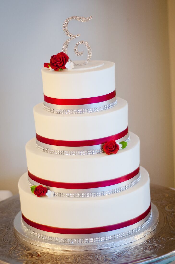 Red Silver And White Wedding Cake