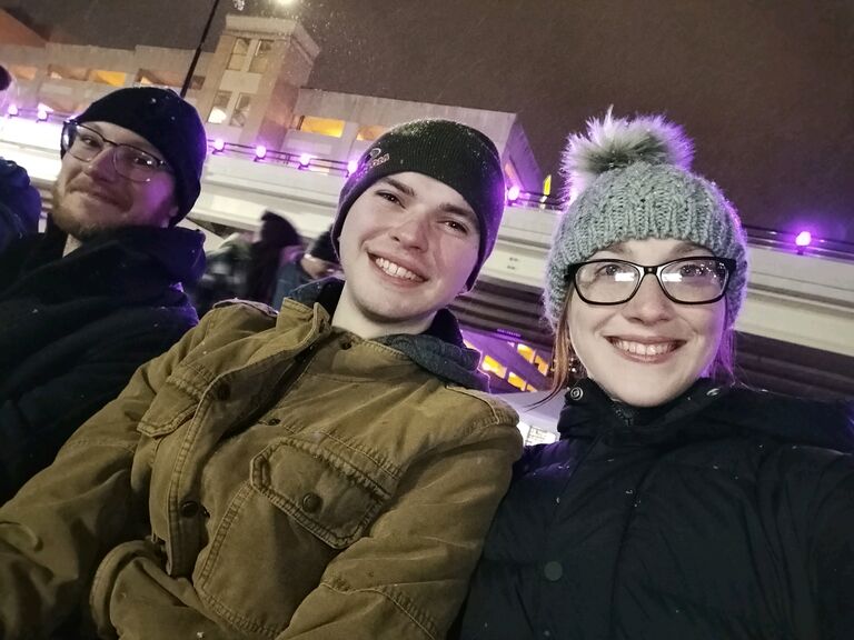 Ice skating with friends.