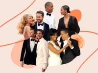 Collage of most iconic celebrity couples. 