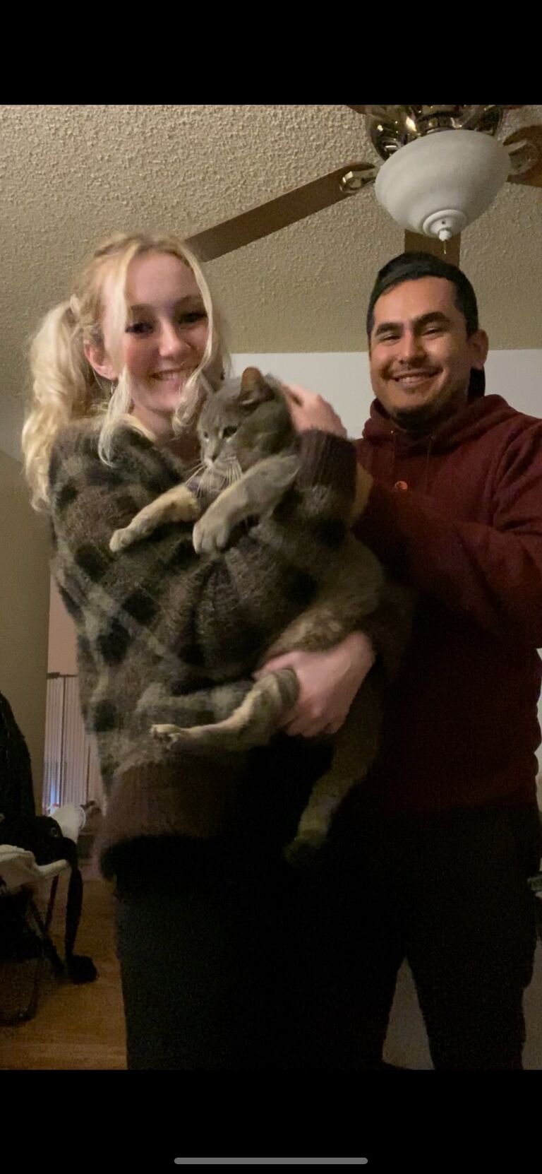 We celebrated New Year’s together at home with our cat, Misty. 