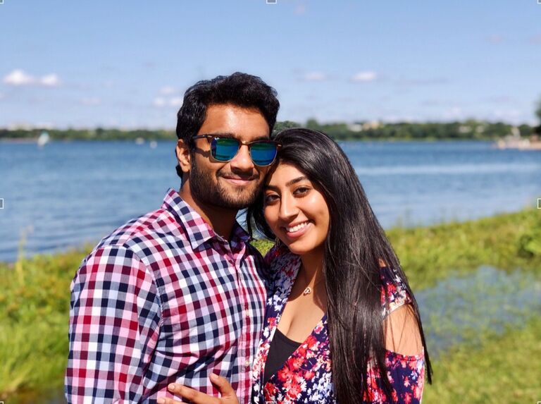 We (Esha and Prashant) met in August of 2019 before we both headed off to our senior year of college. We instantly connected and began our long-distance relationship with Prashant in Philadelphia and Esha in Minnesota. We visited each other often (sometimes without their parents knowing…oops) over long weekends and breaks. Long distance was hard, but little did we know the world would change in March of 2020 and bring us back together.