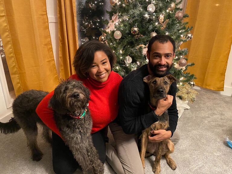 Gabe & Jasmine's first Christmas together as a family of four with their pups,  Olive and Oreo!