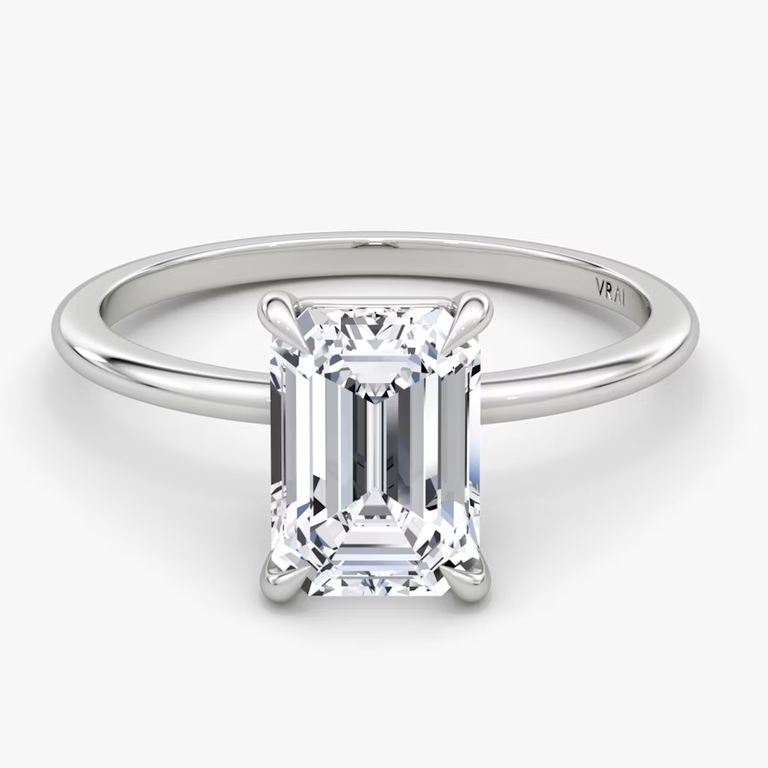 4 prong solitaire emerald diamond engagement ring from VRAI