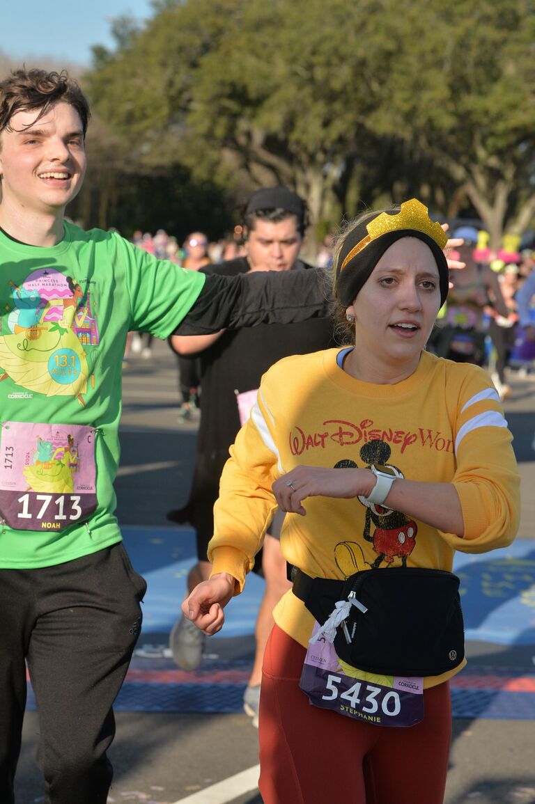 Does it look like we're having fun? About to cross the finish line at our first Half Marathon together! Will it be the last? 