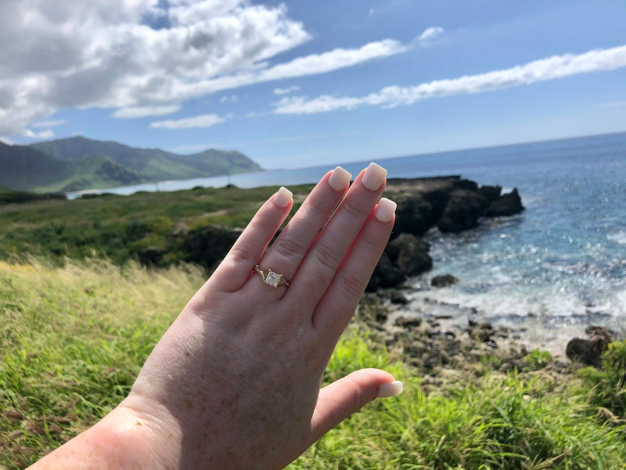 For our 6 year anniversary, we took advantage of Covid making airfare dirt cheap, and took a 4 day trip to Oahu. On our second day there we completed a hike on Ka'ena Point. At the end of the 3 mile hike, David proposed! With whales in the distance!