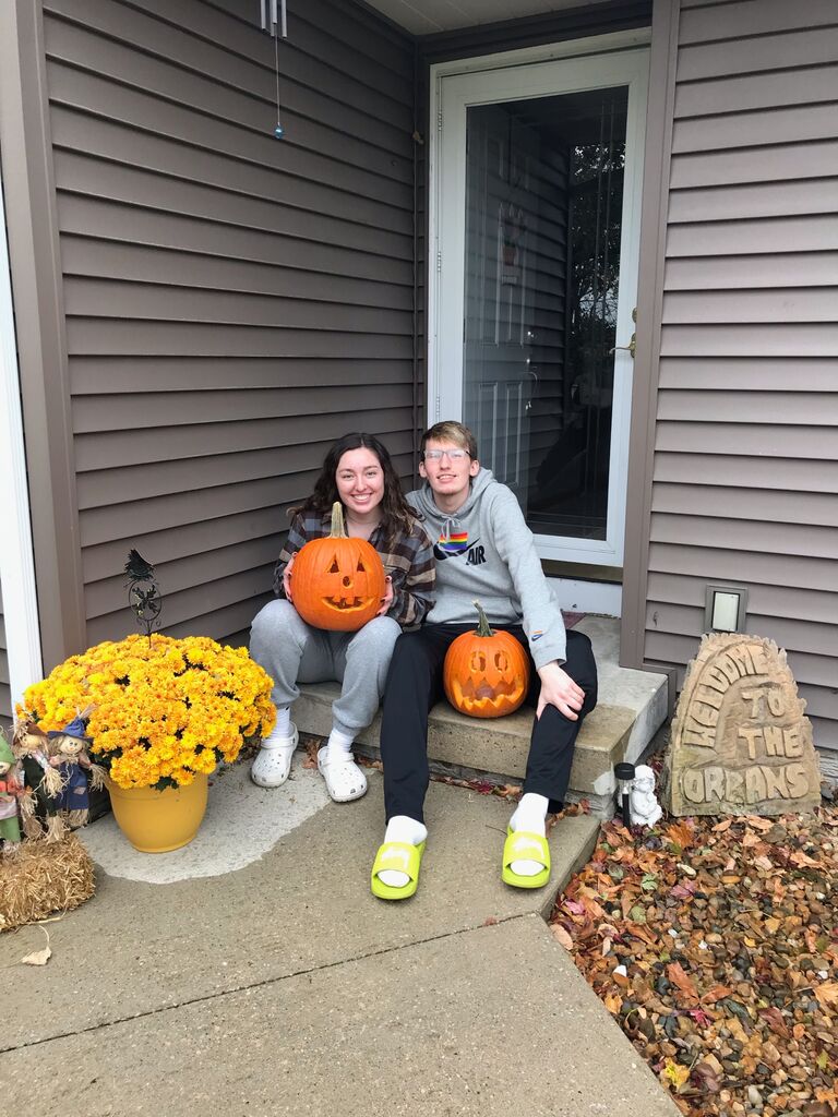 Carving pumpkins at the Orban Family's house