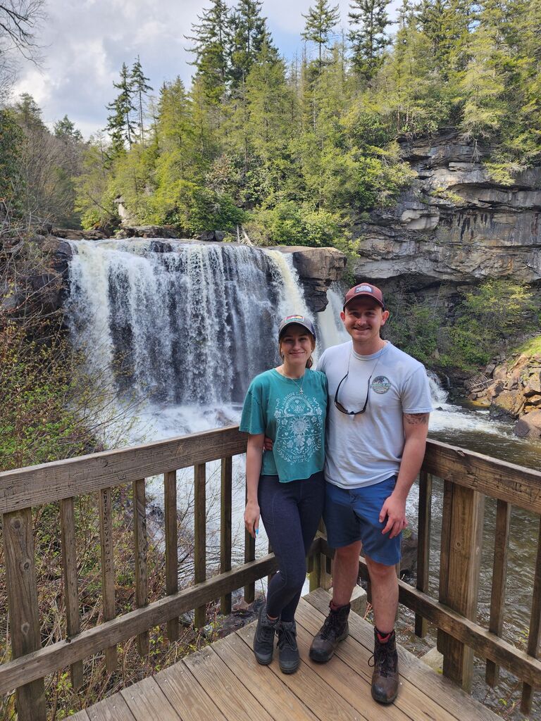 Blackwater Falls- 1 year later. We went back to where it all started,  just to recreate the photo now as a couple. 