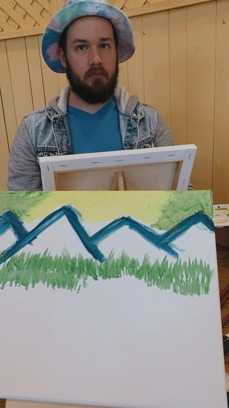 Paint date. Zed was giving Denise instructions on what to do without allowing her to see the picture. Denise was not having it and Zed was trying not to laugh. 