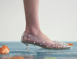 clear kitten heel adorned with pearls