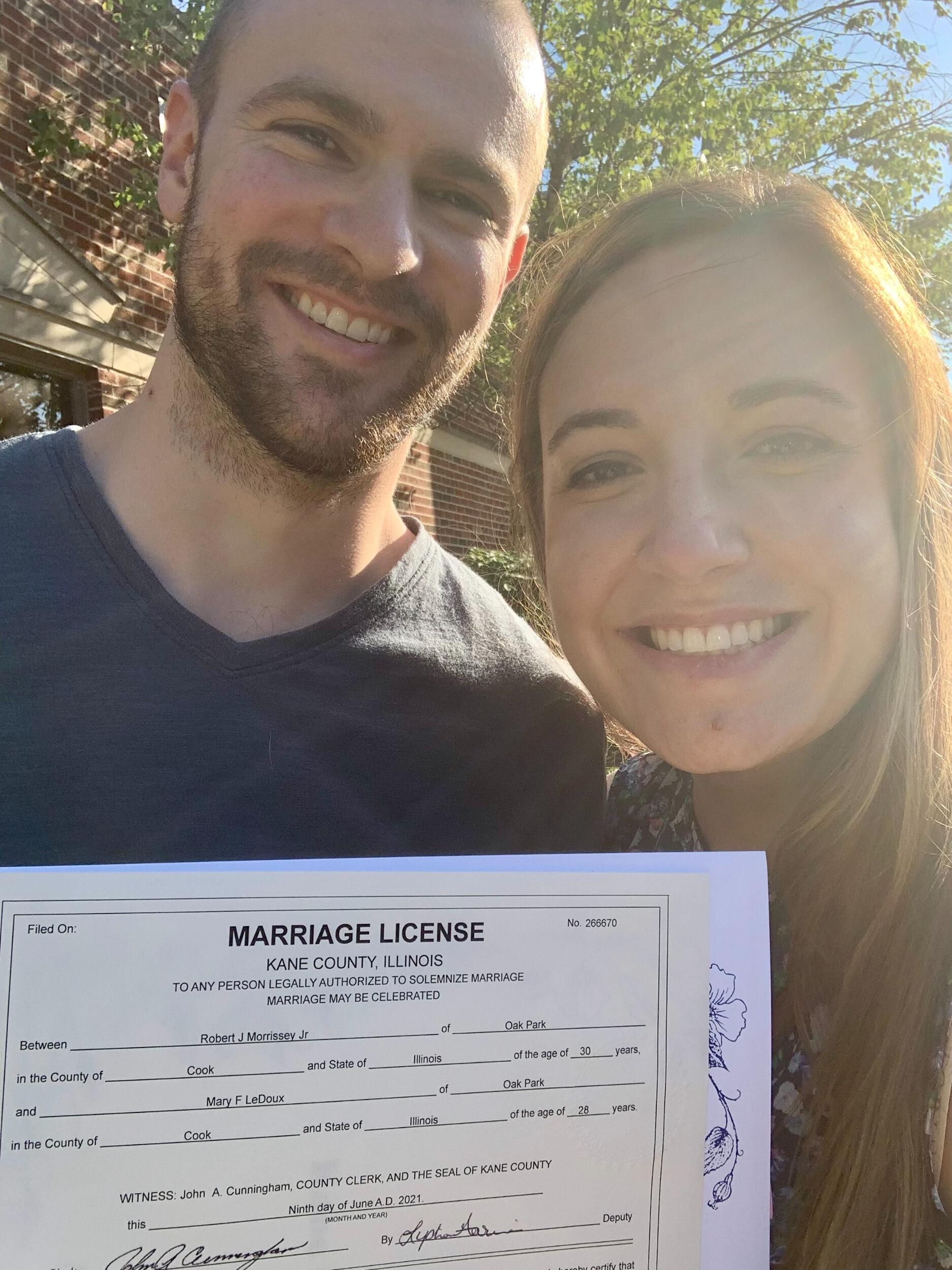 Getting our marriage license - Geneva, IL