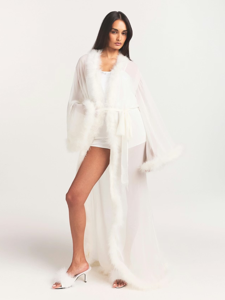 Skims feather-trim robe