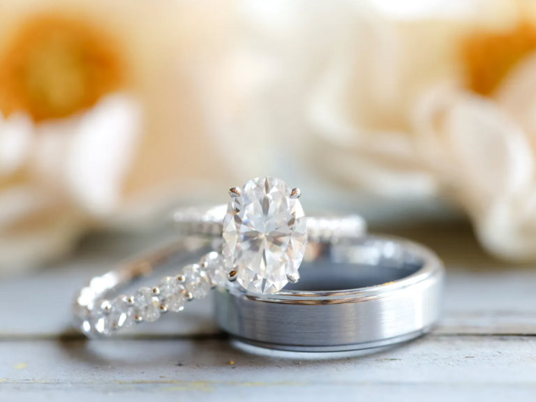 Engagement ring and wedding and overlapping