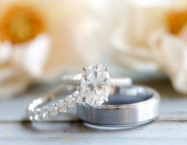 Engagement ring and wedding and overlapping