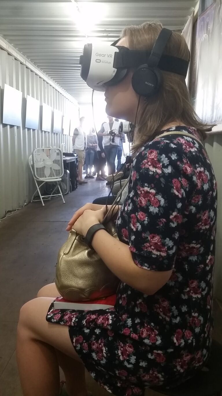We met the old fashioned way—Tinder! 🔥 Spenser took Sam on a date to Photoville, in DUMBO (Brooklyn), which is an annual photography and VR exhibition. Since our lives are ridiculously over-documented these days, we offer up this evidence of the sneaky photo Spenser took on the date. Spenser liked Sam enough to haul to DUMBO from Bushwick on a weekend morning and met her for breakfast before, where they talked books and anime.