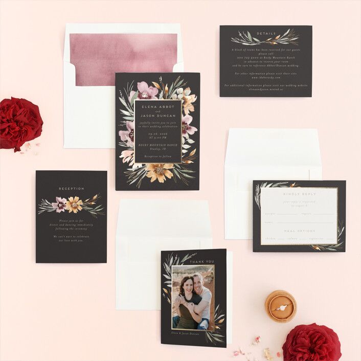 Pink and black floral invitation suite from Minted. 