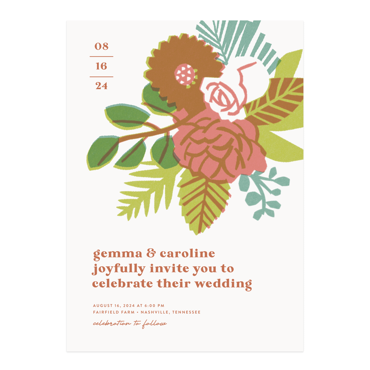 A Wedding Invitation from the Retro Floral Collection