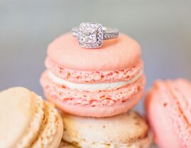 light pink macaron with wedding ring