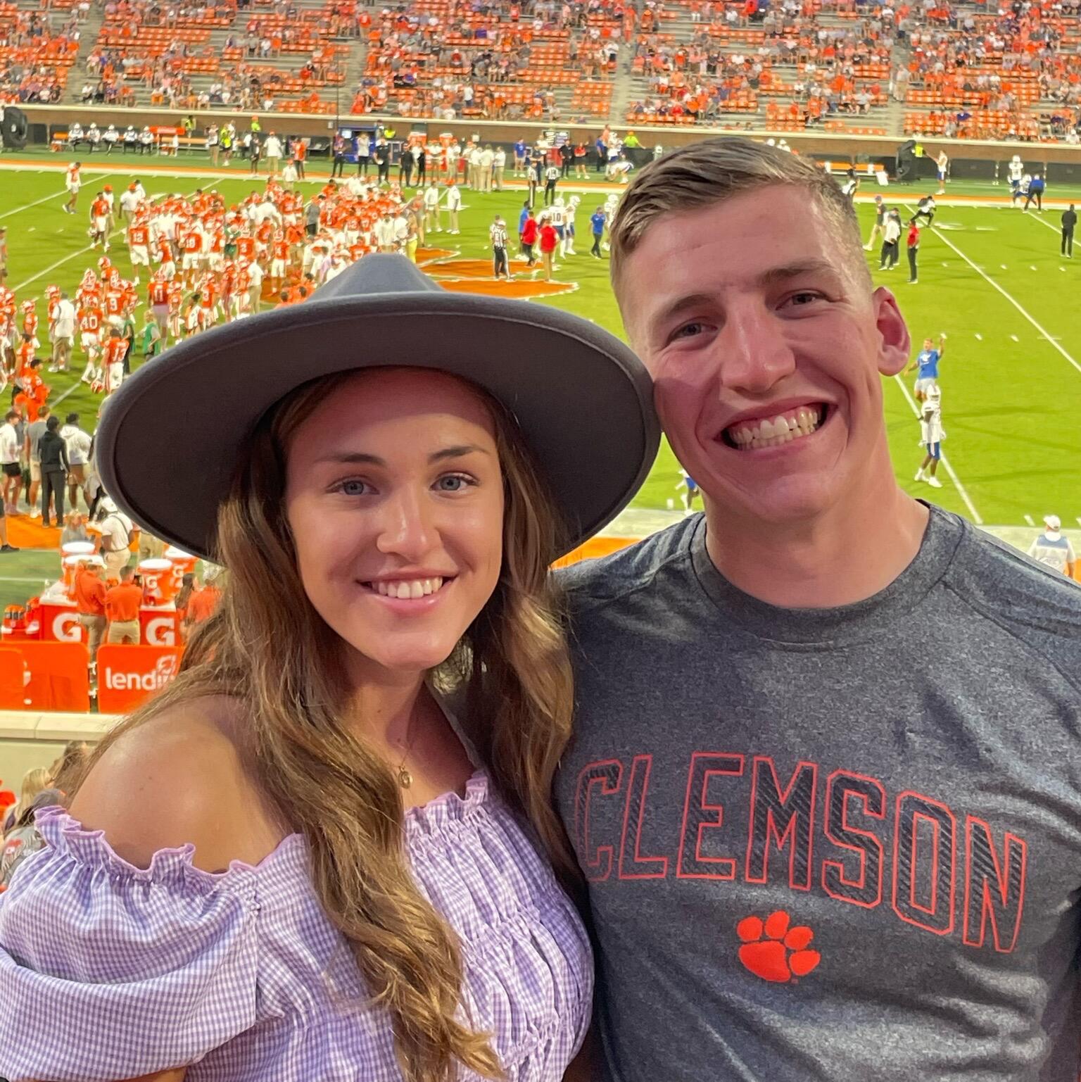 Drew happily took advantage of a short seven hour drive, and Courtney’s family’s extra Clemson ticket...