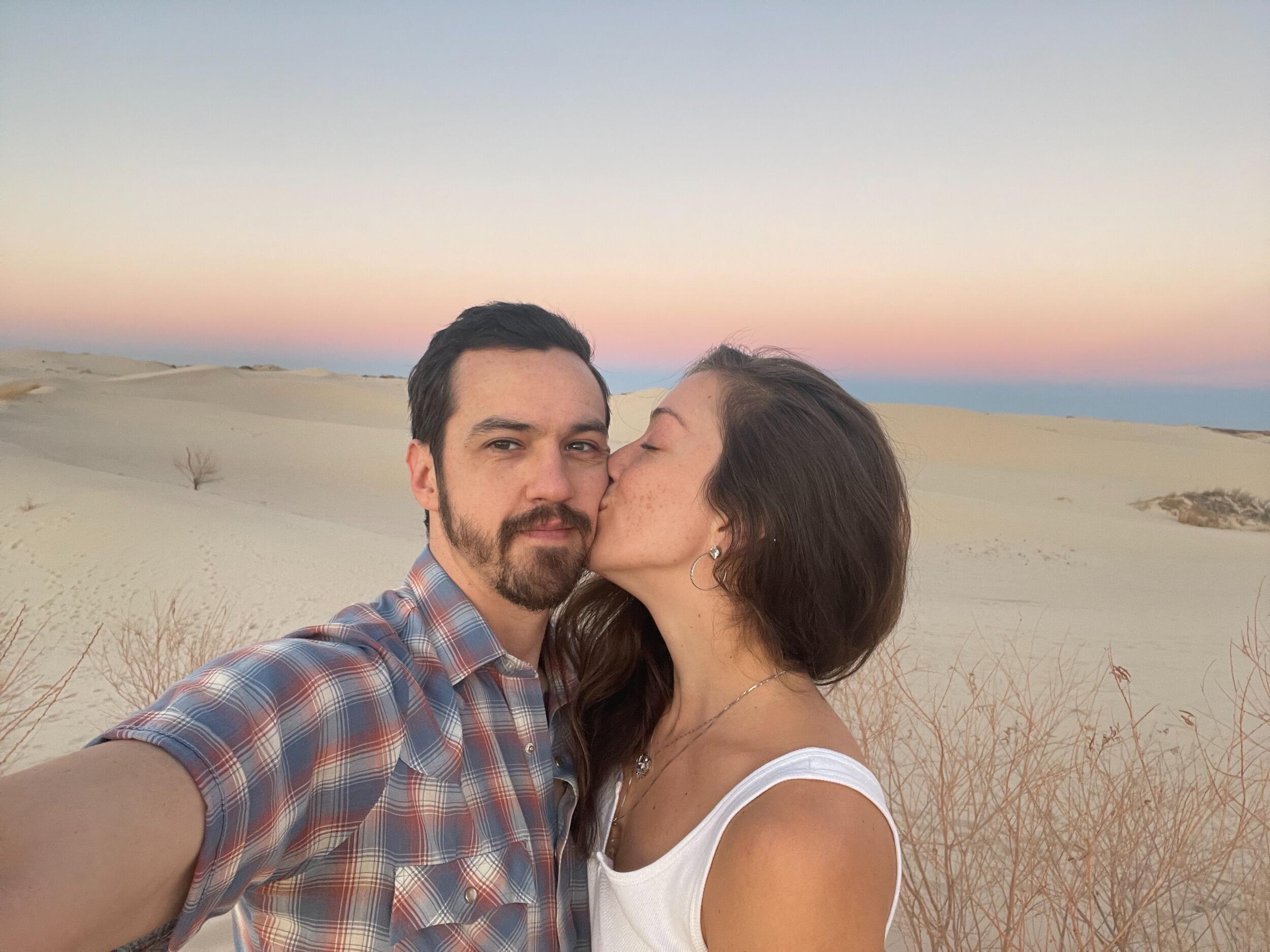 During COVID, Chris turned up on Hannah's doorstep in Berkeley en route to the Redwoods. That Christmas he basically said, "Hannah Beth, you're coming home with me", and she did.