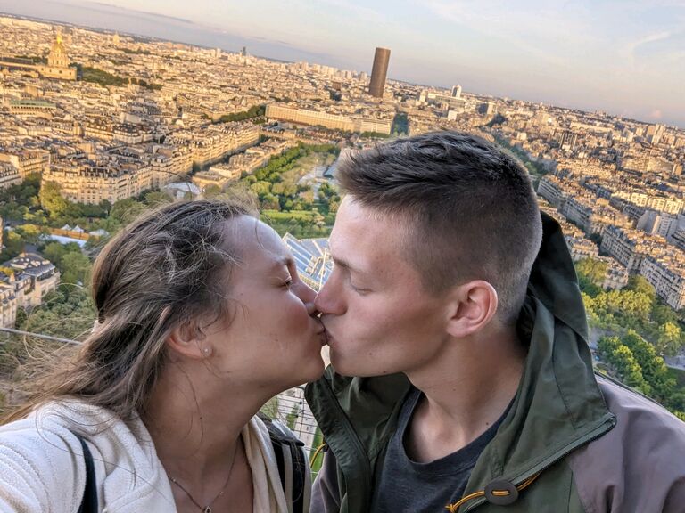 A kiss at the top of the Eiffel Tower