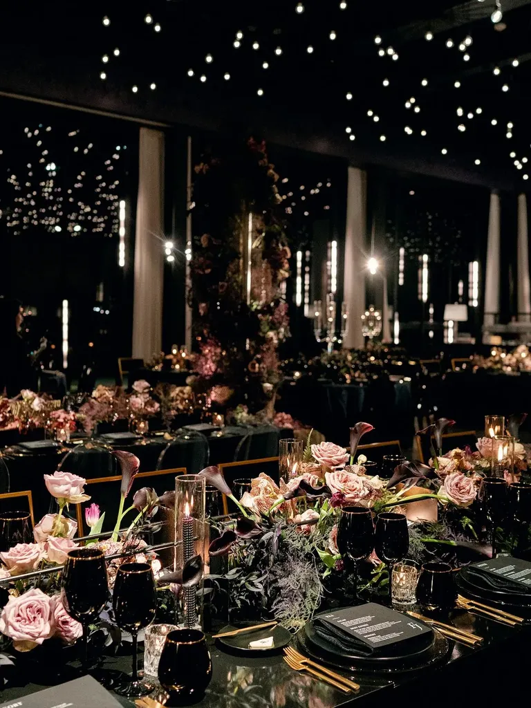 Nighttime wedding reception, taylor swift themed wedding 