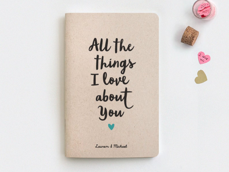 'All the things I love about you' in black script on front of booklet