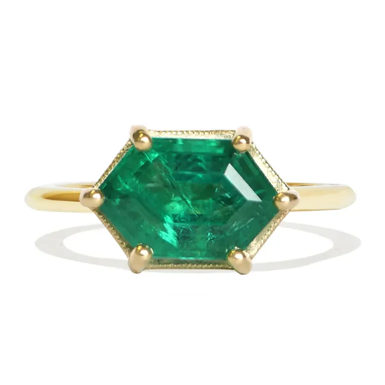 Hexagon emerald solitaire ring from Berlinger