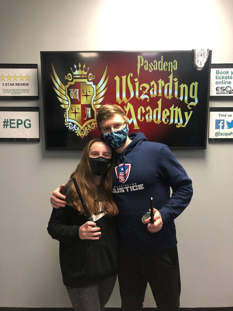 Sara and DJ love to do escape rooms with their family and friends. They're hoping that some new ones come out soon because they've solved all the ones at their go-to place! This picture was taken after solving the Wizarding Academy room. 