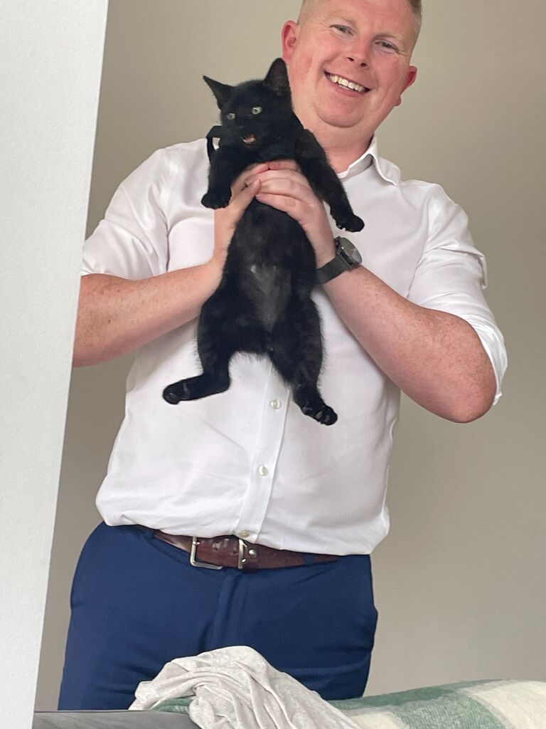 We decided to expand our Furry family--- not sure how Fernando feels about being adopted!!