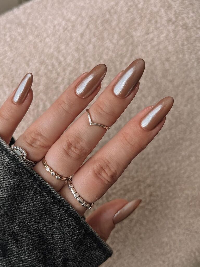 Brown chrome wedding nails