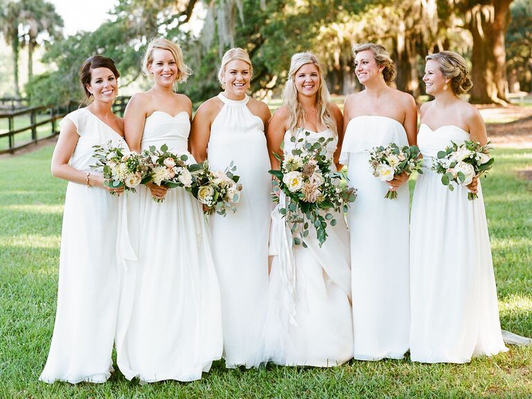 white bridal party dresses